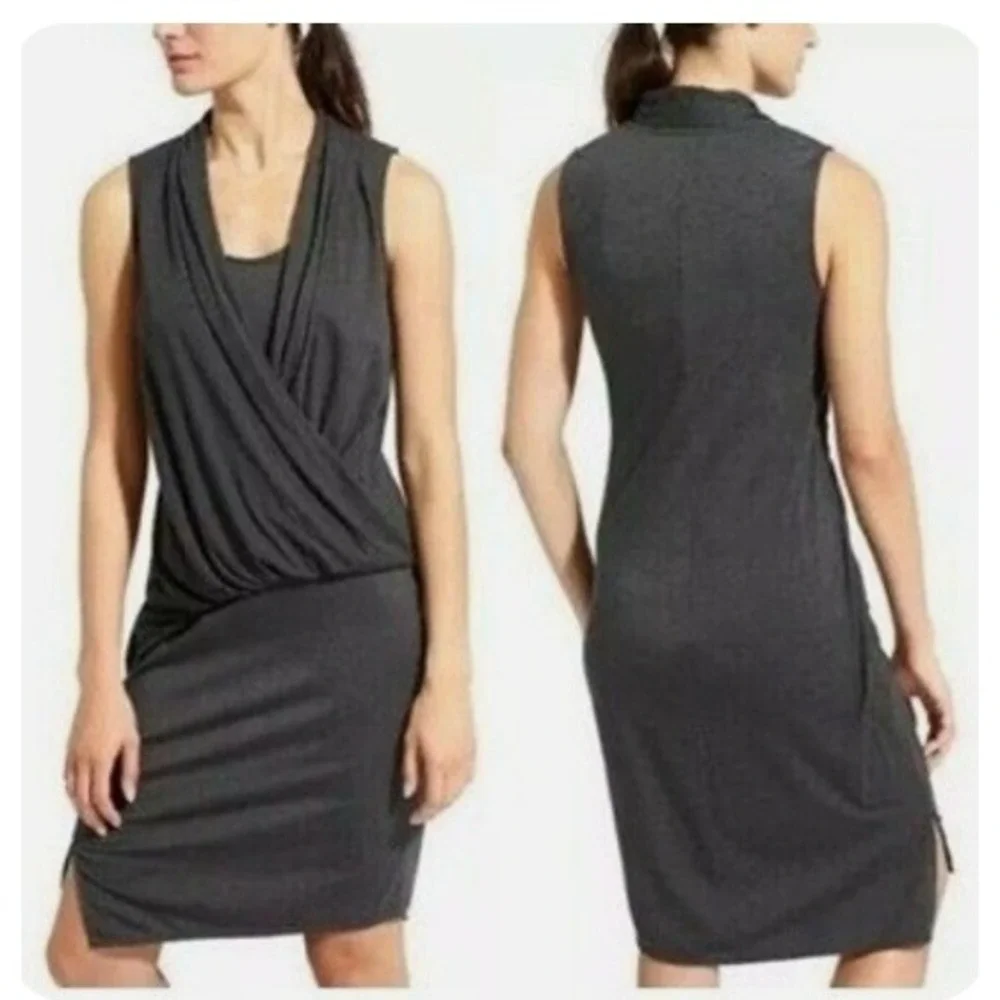 NWT Athleta Gray Sleeveless Surplice Jersey Duet Dress 398851-02 Large $98